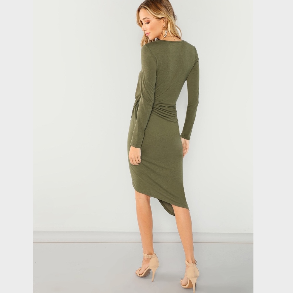 Draped Waist Asymmetric Long Sleeve Casual Dress - Picture 3 of 8